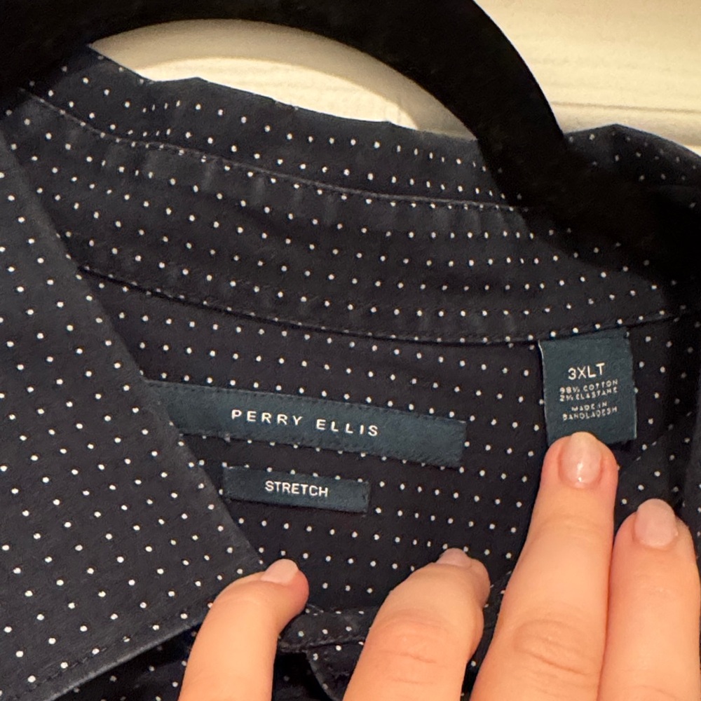 Perry Ellis Navy Patterned Button Down Shirt - image 2